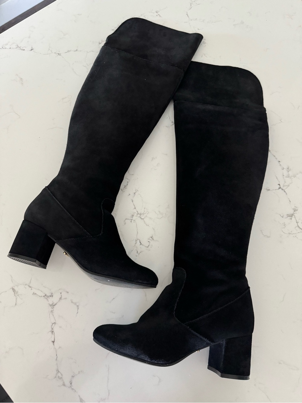 Nine West Black Suede Knee-High Block Heel Boots